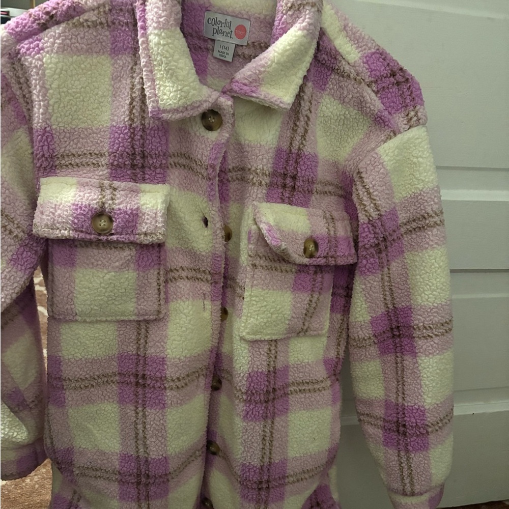 Plaid Sherpa Jacket in Pink and Cream